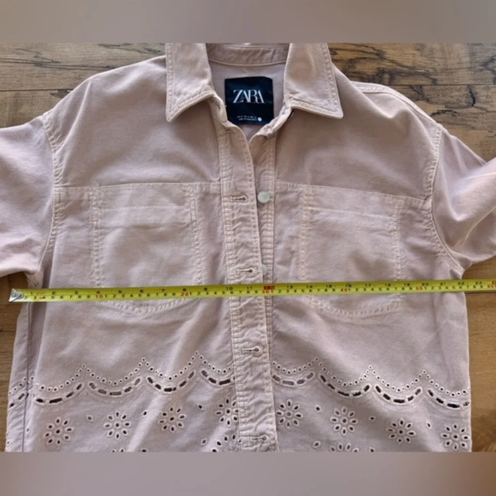Zara Dusty Pink Eyelet Hem Jean Jacket - Picture 2 of 4